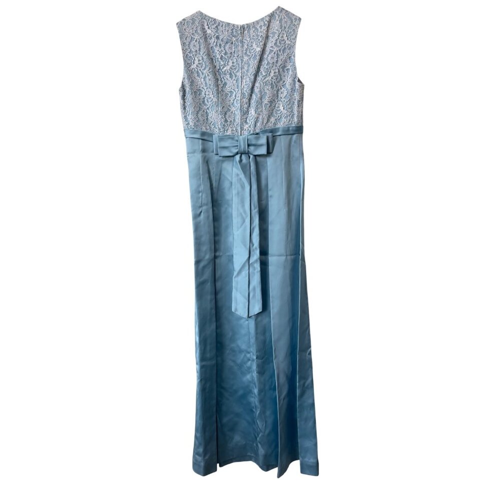 Vintage Lace Evening Gown Size Small Sleeveless Light Blue Satin Bow Cocktail
